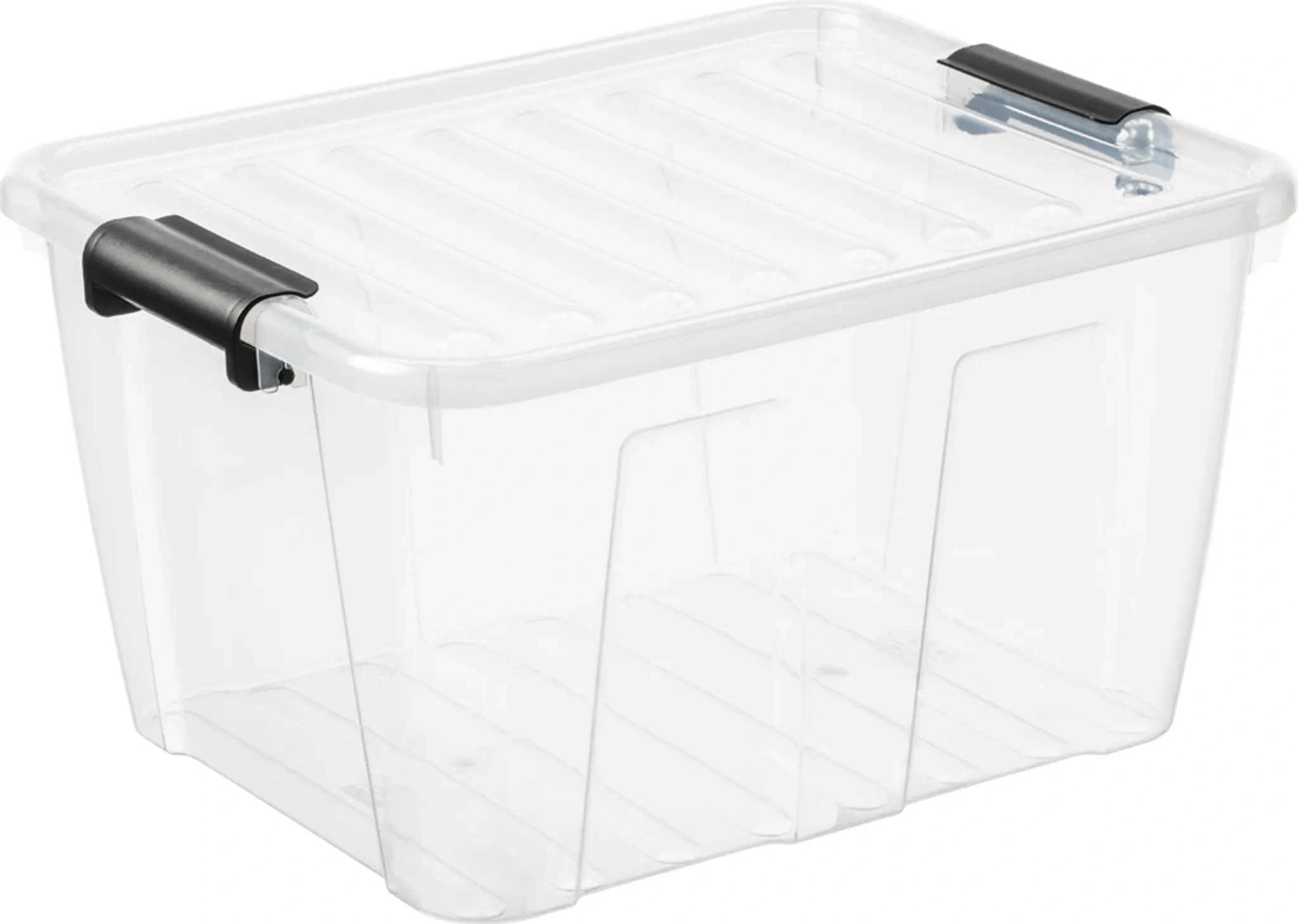 plast team HOME BOX 30 Liter – Aufbewahrungsbox mit Deckel & Clips – Transparent