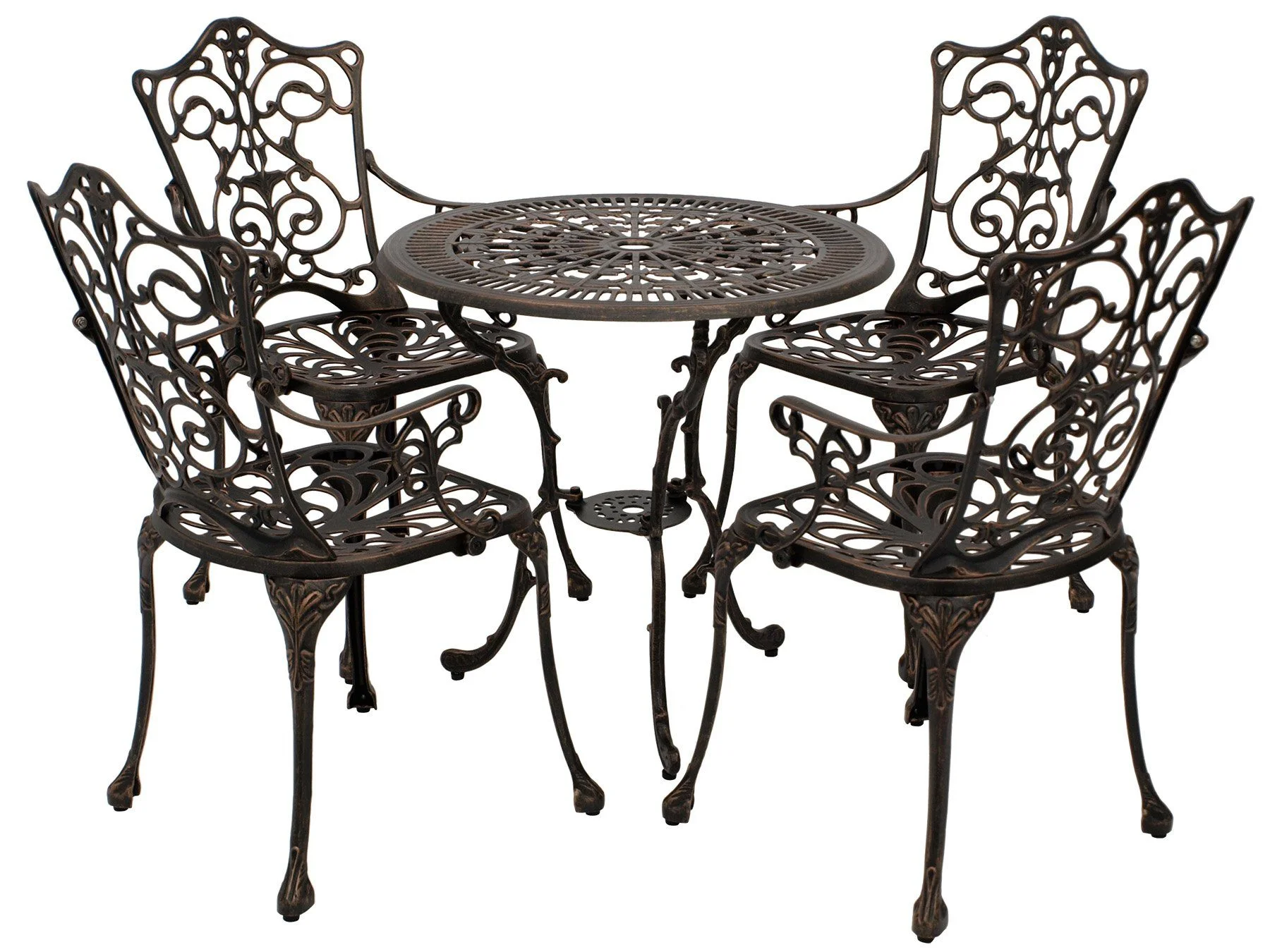 DEGAMO Garten-Essgruppe Jugendstil – 5-teilig Aluguss Bronze-Antik