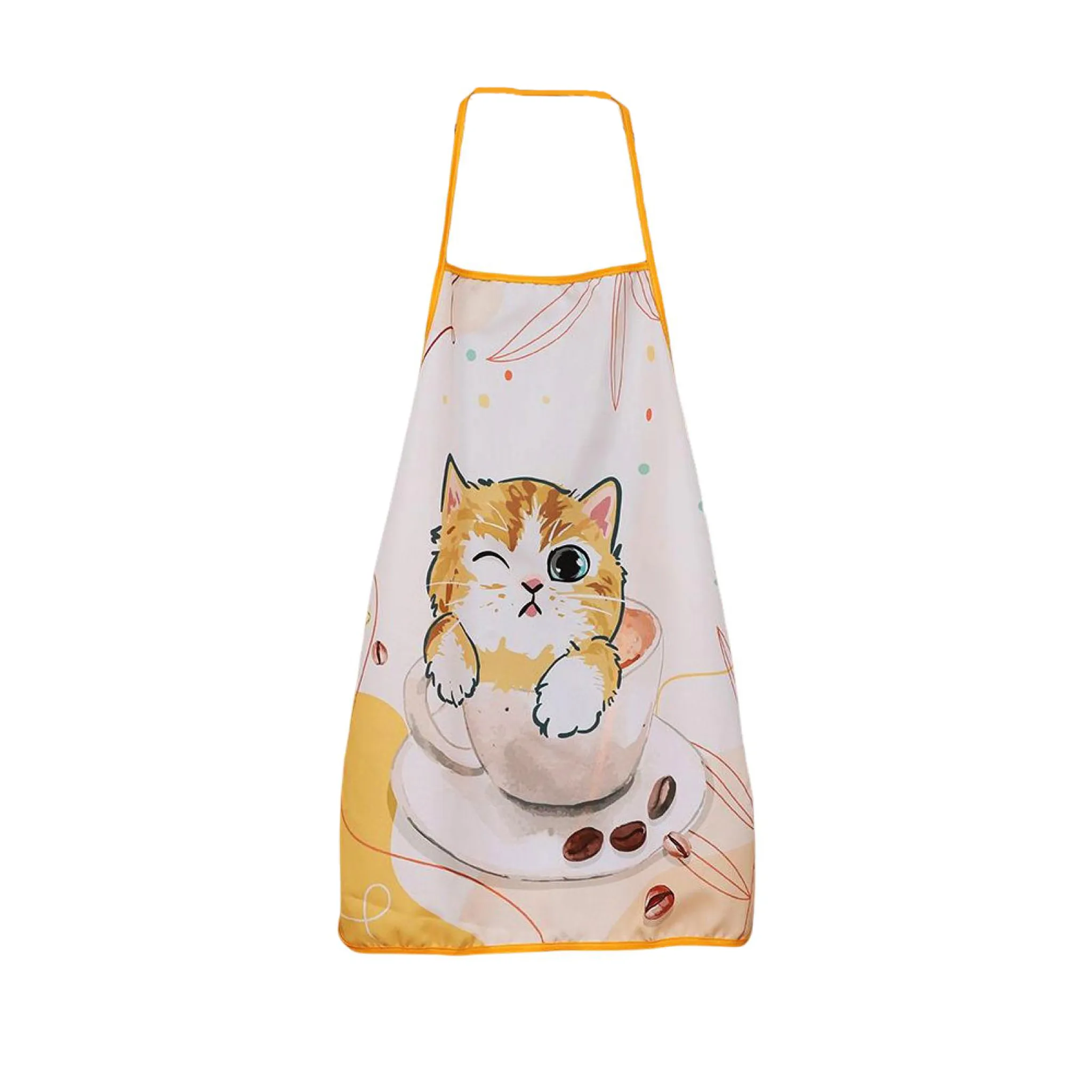 Kinderschürze mit süßem Cartoon-Katzenmotiv • Kaffee / Hellbraun • Atmungsaktiv & waschbar