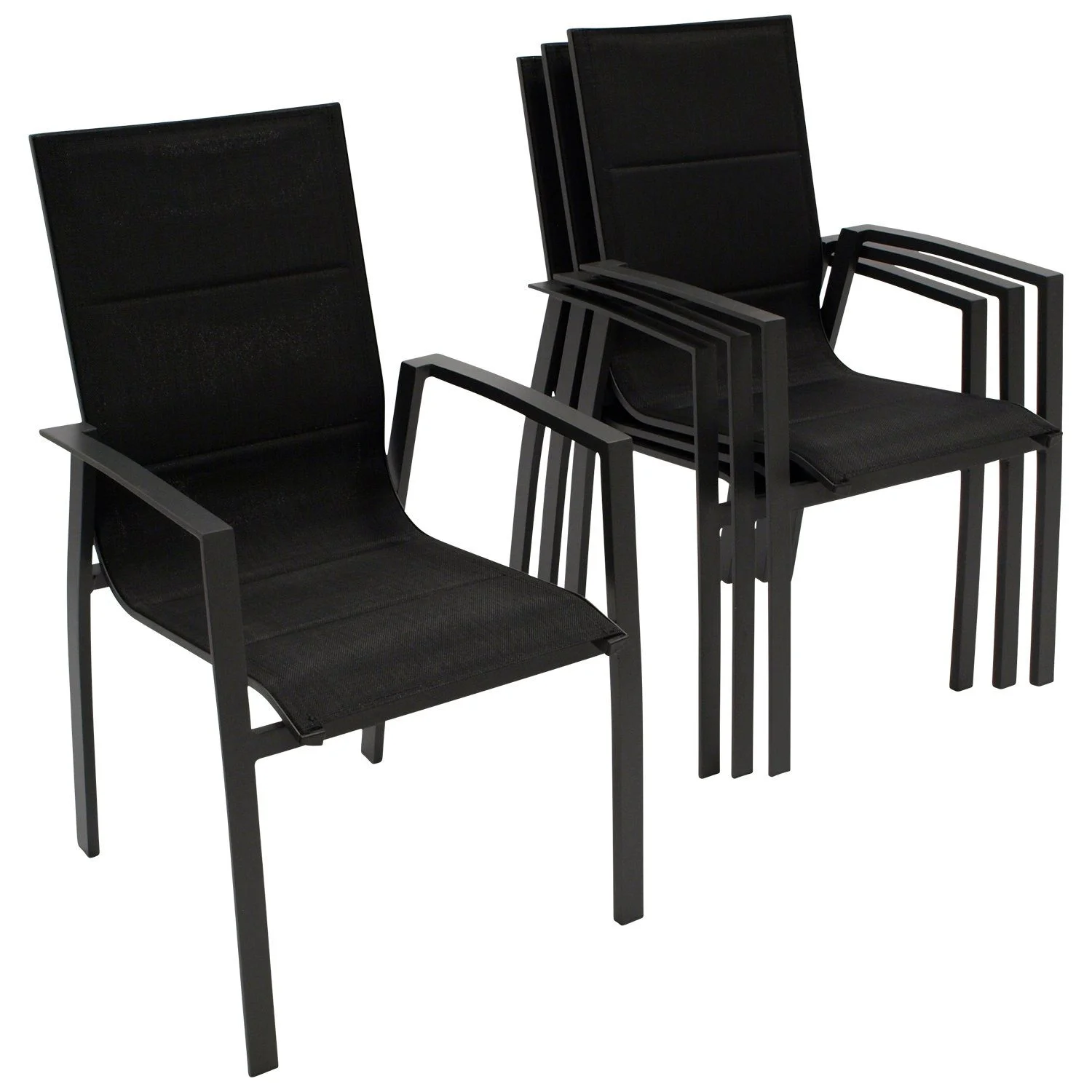 DEGAMO Gartenstuhl FARO – 4er Set Aluminium Anthrazit & Textilgewebe Schwarz