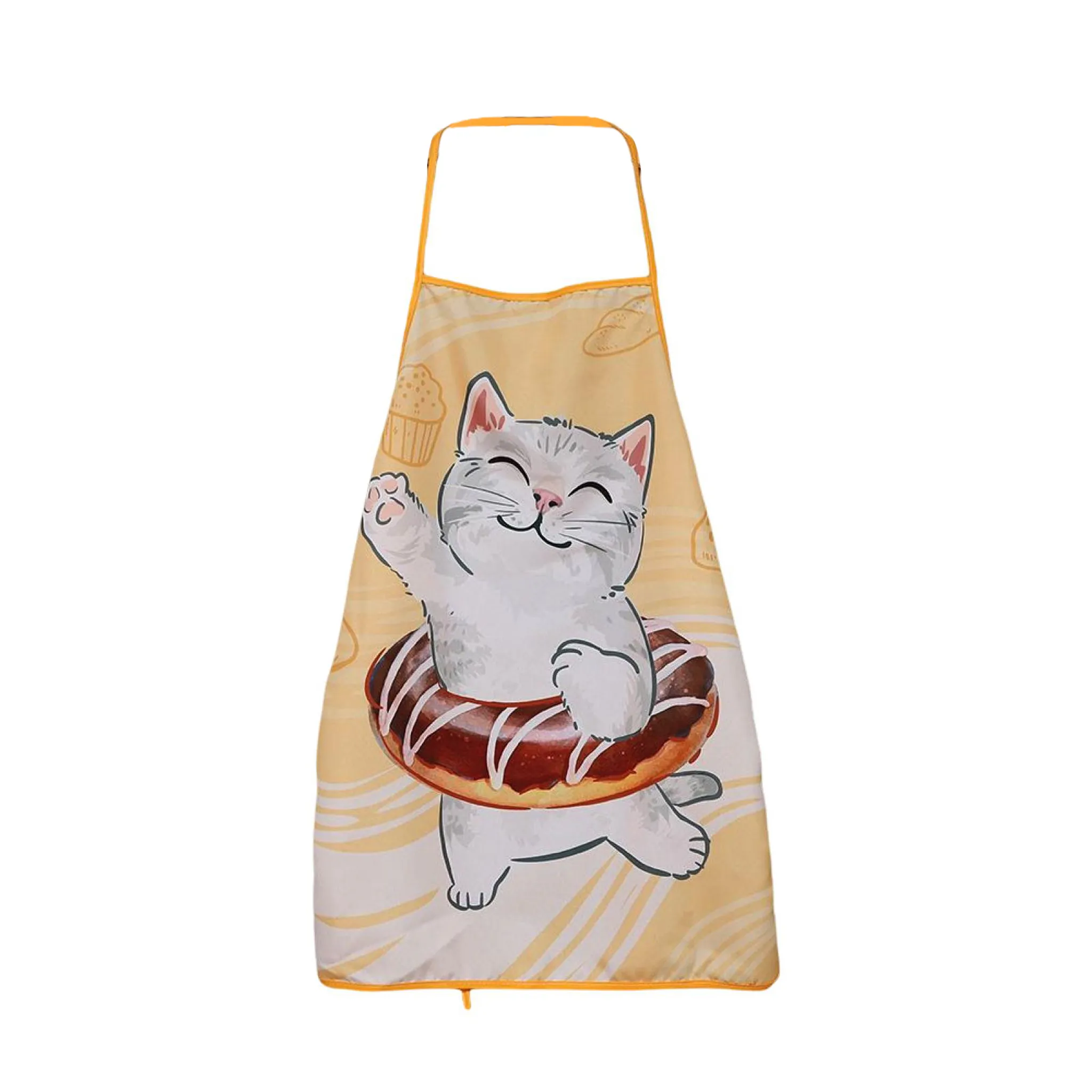 Kinderschürze mit süßem Cartoon-Katzenmotiv • Gelb • Atmungsaktiv & waschbar