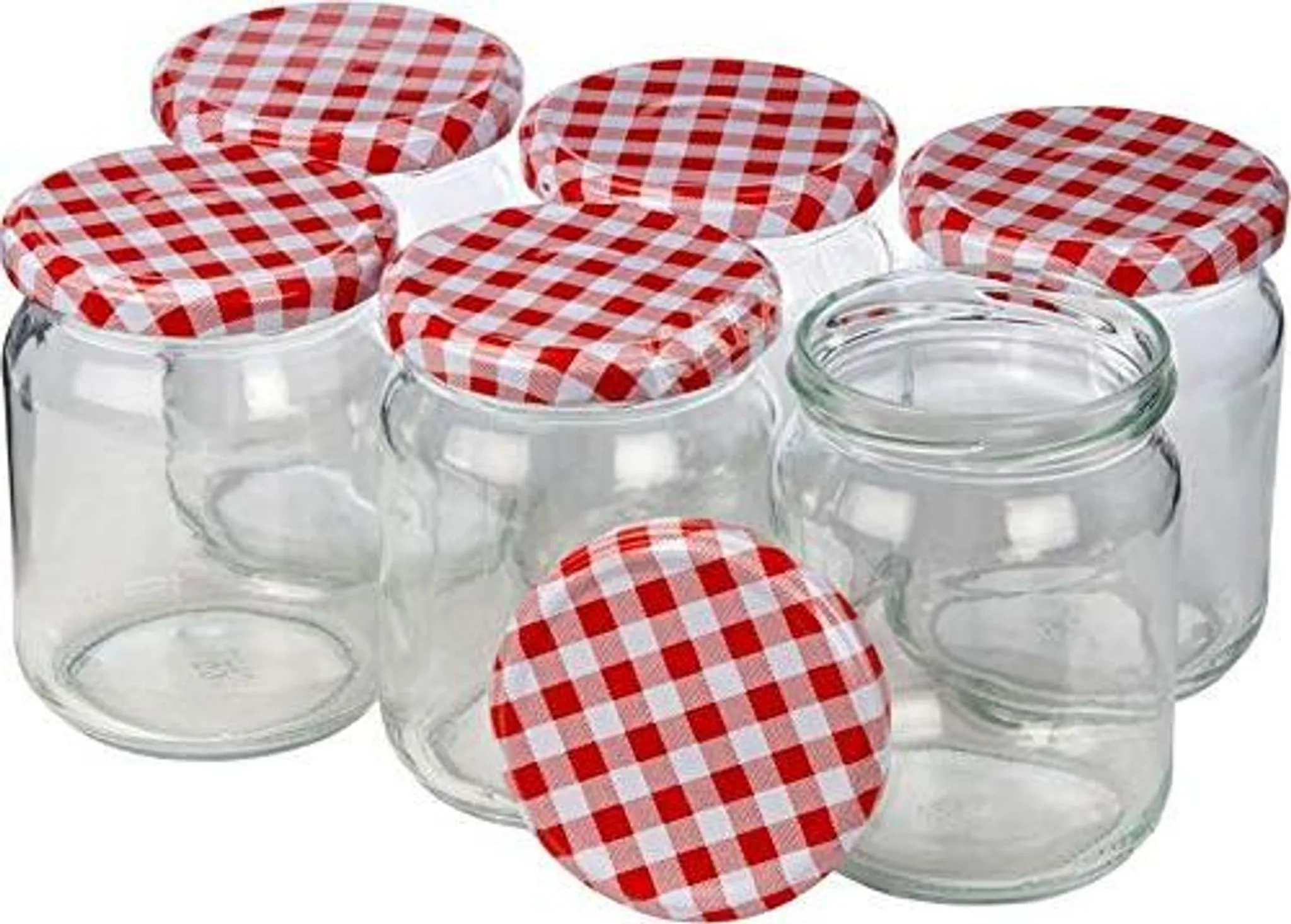 6er Set Einmachgläser 320 ml – Mit kariertem Twist-Off Schraubdeckel