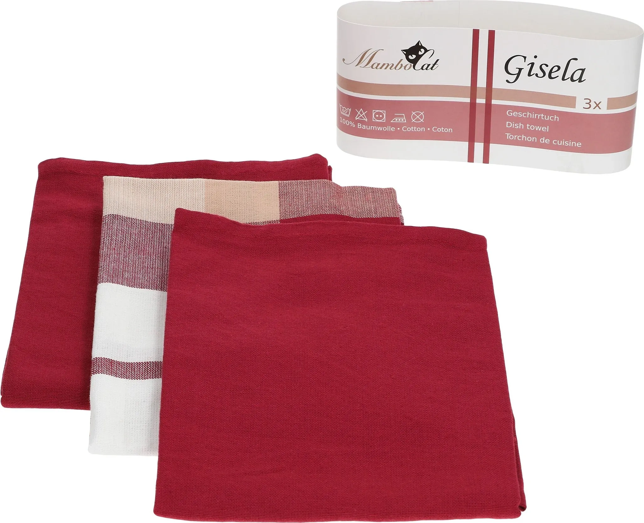 Gisela Geschirrtuch-Set – Rot, 3-teilig, 45×65 cm, 100 % Baumwolle
