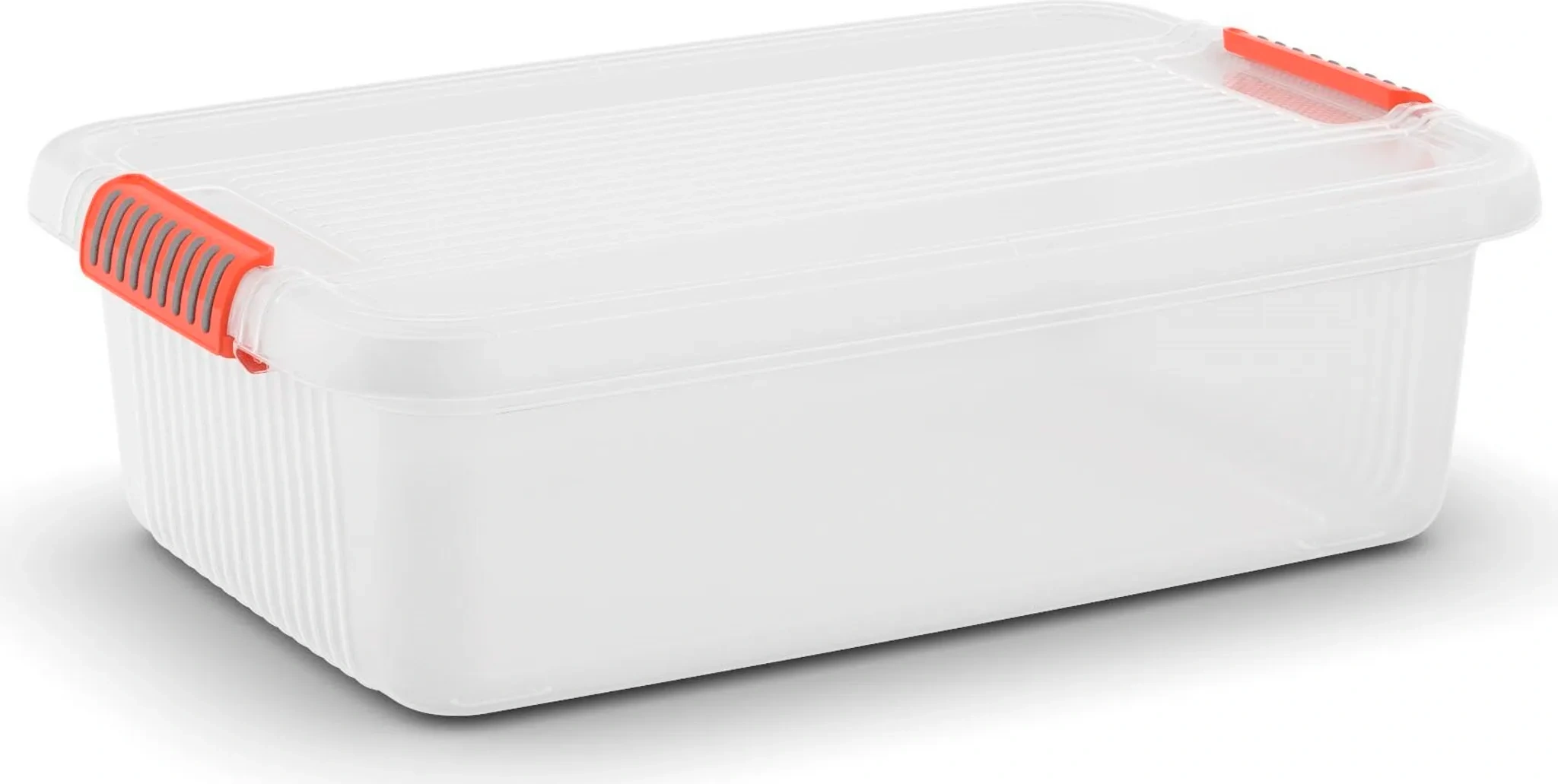 Kis K Latch Aufbewahrungsbox M mit Deckel – 28 Liter – Transparent/Orange – Stapelbar