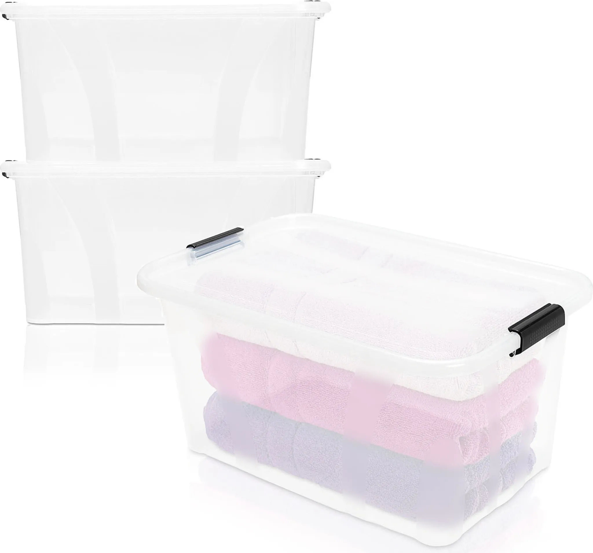 BigDean 2er Set Aufbewahrungsboxen 14 L – Transparent mit Deckel & Clipverschluss