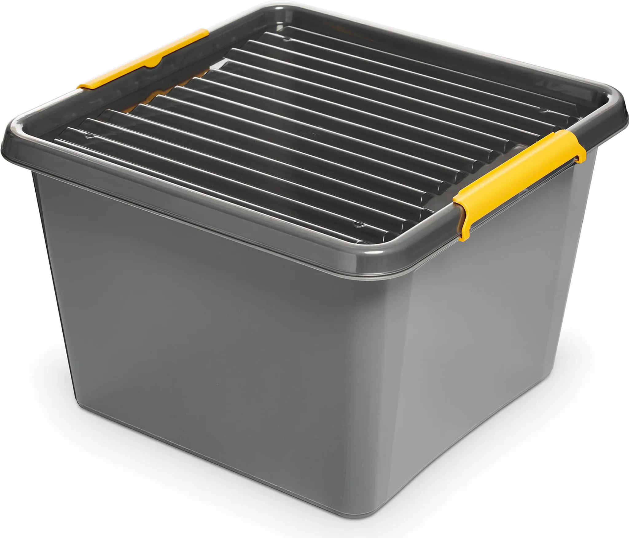 Aufbewahrungsbox mit Deckel & Clips – 32 Liter – Stapelbare Kunststoffbox für Garage, Keller & Haushalt